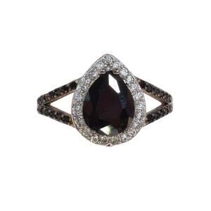 NWOT Fragrant Jewels Black Pear Cut Halo Ring Size 8 US